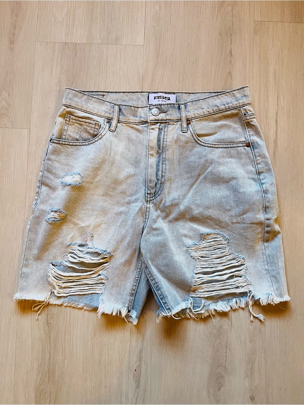 RSQ Light Blue Distressed High Rise Boyfriend Denim Shorts Size 28